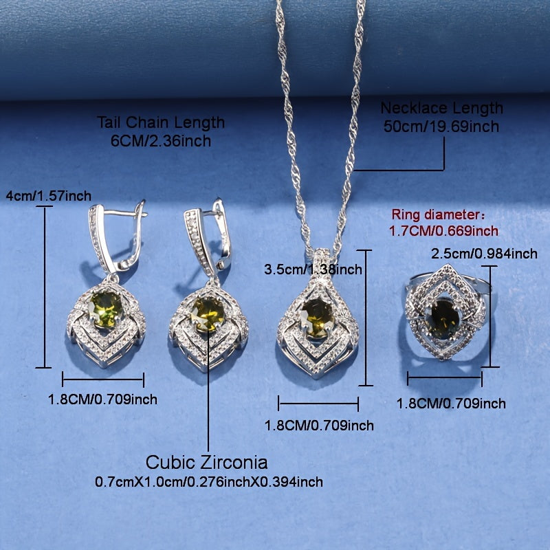 5-Piece Jewelry Set for Women featuring Synthetic Gemstones in Silver Plating - Includes Necklace, Earrings, Pendant, Ring, and Bracelet - Perfect for Weddings, Parties, or as a Halloween Accessory - Elegant and Classic Design with Copper Zirconia Mosaic.