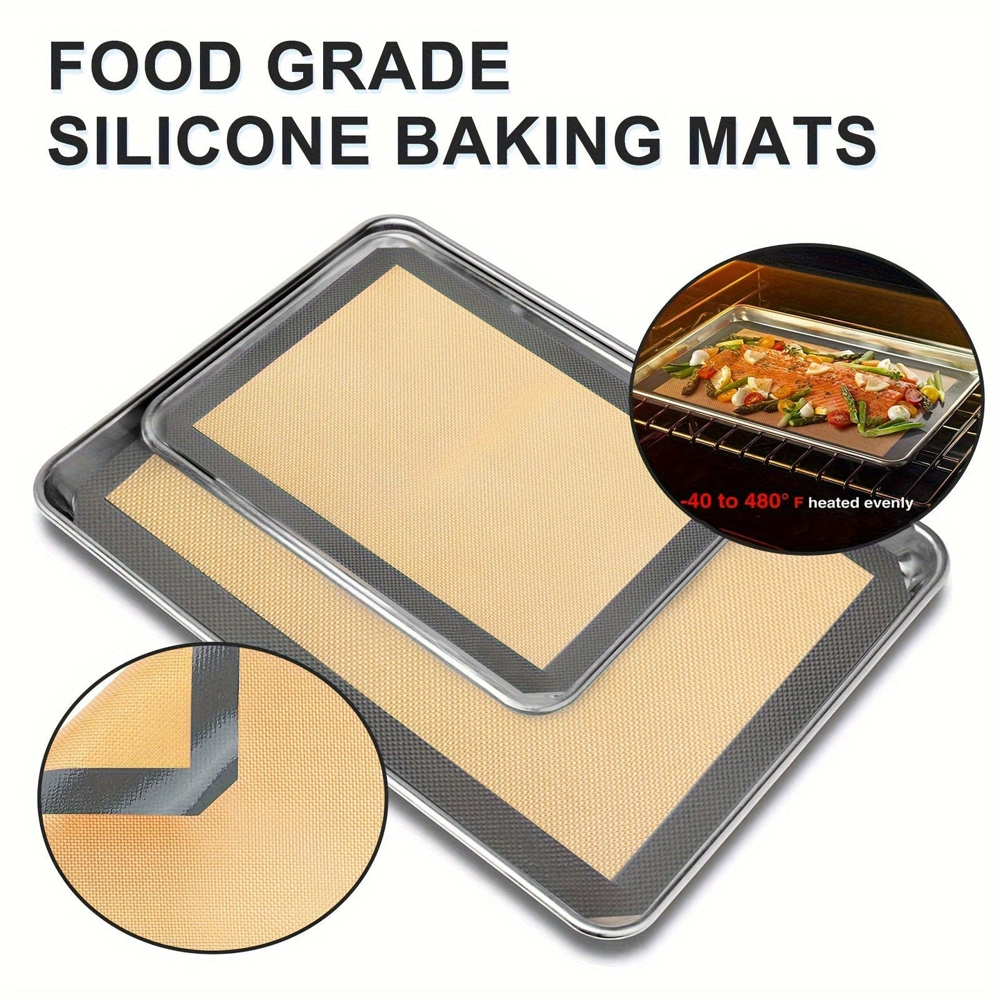 Set of 3 Non-Stick Silicone Baking Mats for Toaster Oven, Half Sheet Size (41.91cm X 29.46cm), Food-Safe Tray Liners, Reusable and Heat-Resistant. Perfect for Biscuits, Macarons, Bread, and Pastries. Essential Baking Tools for Your Kitchen.