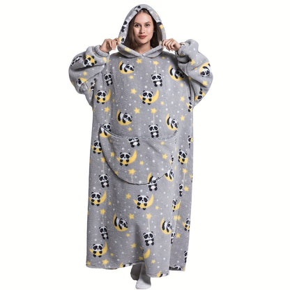 Super warm and cozy fleece oversized hoodie blanket with sleeves for adults. This wearable blanket hoodie features a giant pocket and is perfect for staying extra warm on cold days. Makes a great gift for women, men, and moms.