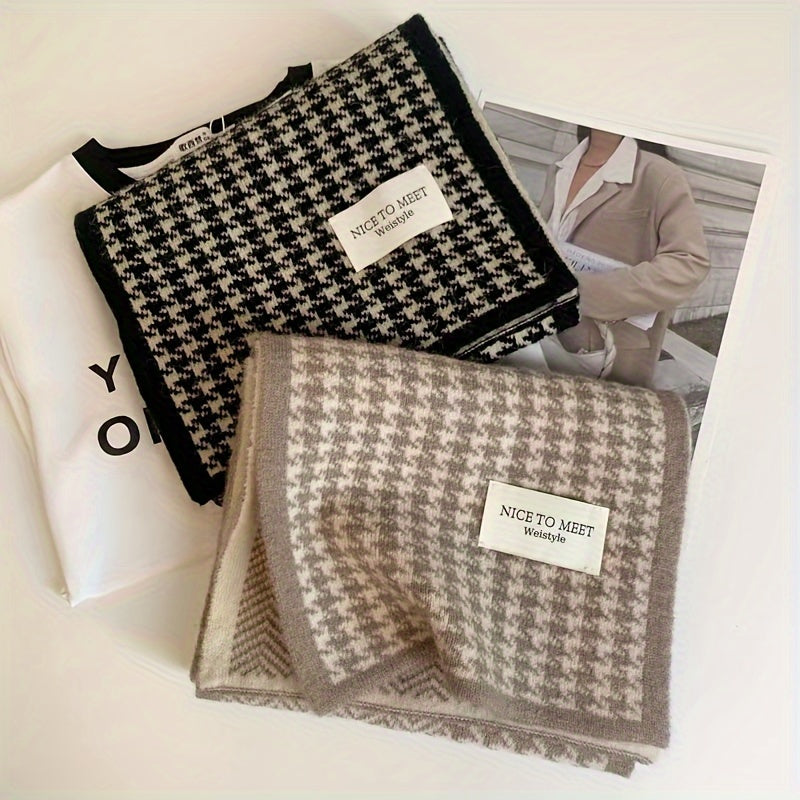 Erkaklar va ayollar uchun Houndstooth to'qilgan qish sharf, 1 dona