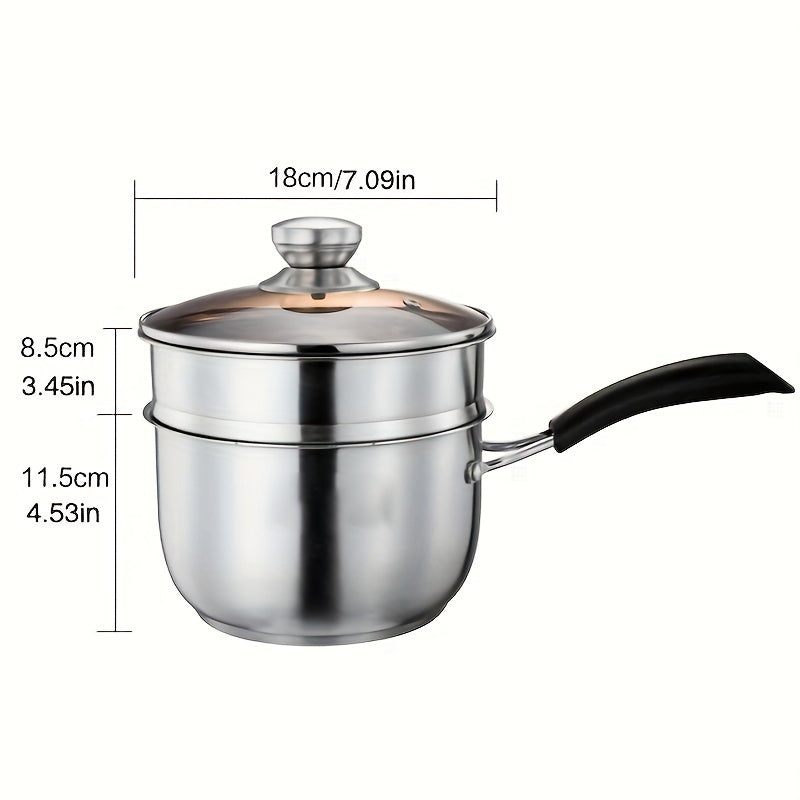 Pair of Stainless Steel Steamers with Basket, Multi-Level Steamer for Different Stoves, Kitchen Steaming Tools, No Electricity Required