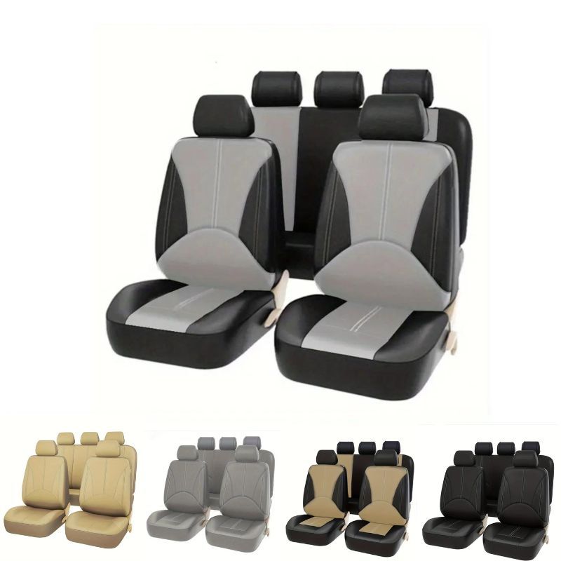 9-piece PU leather car seat cover set fits most vehicles and is airbag compatible.