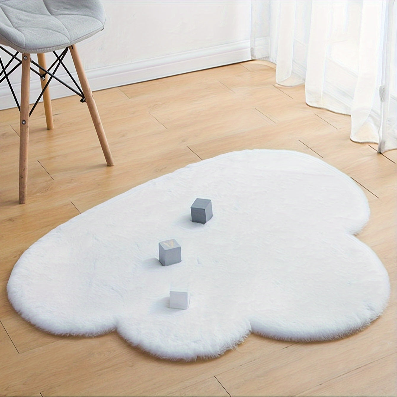 White Cloud Shaped Rug, Minimalistic Style Throw Carpet, Lightweight and Machine Washable Floor Mat, Perfect for Home Decor, Bedroom Accessory, Spring Gift