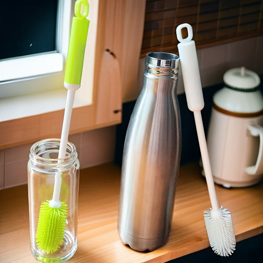 Long-Handled Silicone Cup Brush: A Versatile Cleaning Tool for Bottles, Cups, and Containers. 360-Degree Rotating Head, Reusable and Eco-Friendly with a PC Handle - No Power Required.