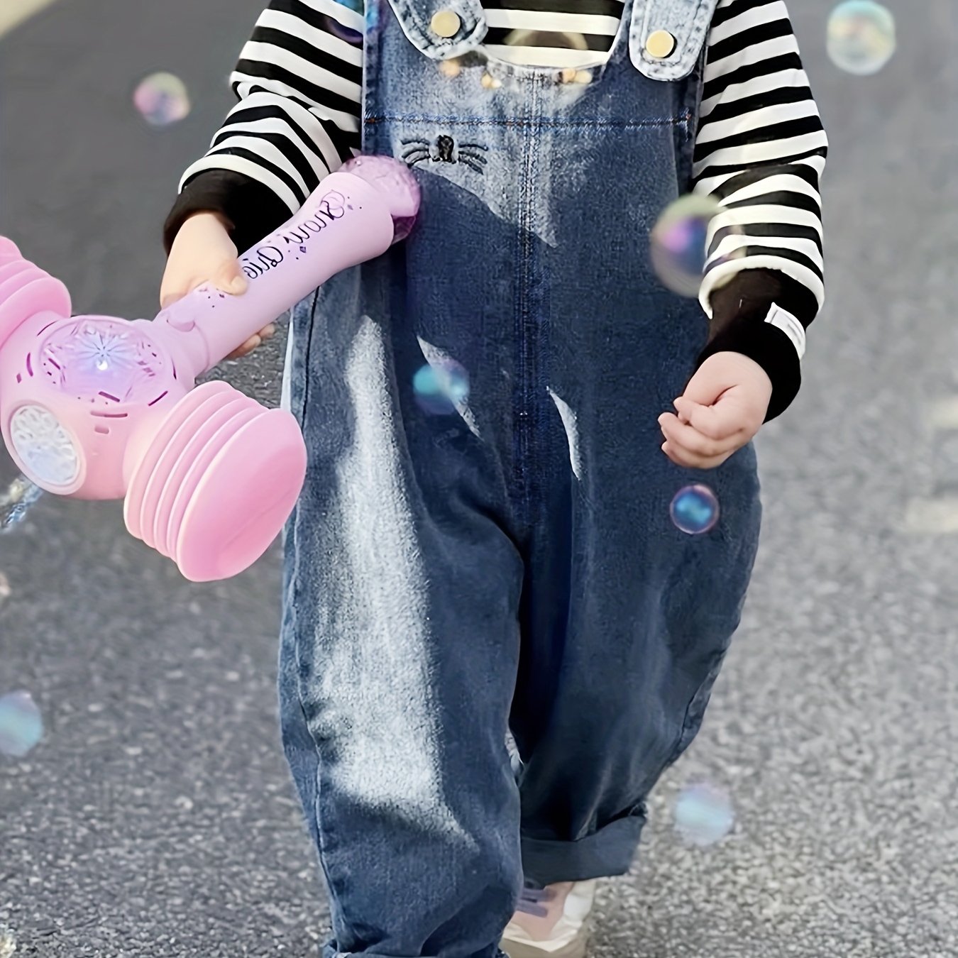 Adorable light blue denim overalls for kids with rabbit ear details. Casual, loose fit for spring & autumn. Machine washable, perfect for outdoor activities.