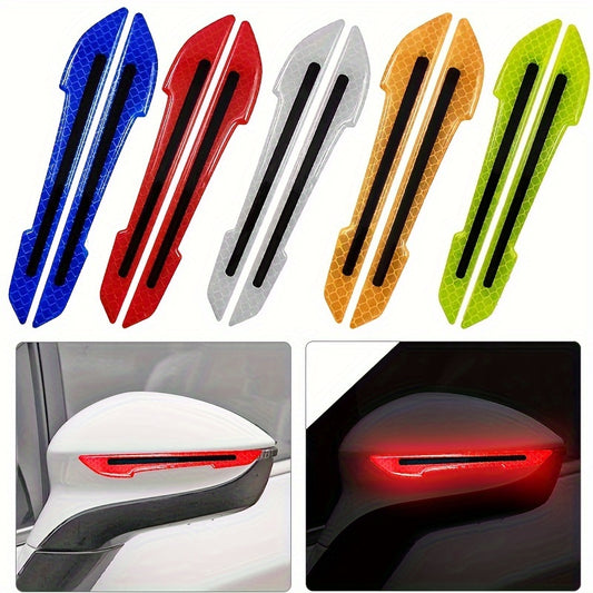 2pcs 3D car bumper reflective strips in vibrant colors for safety warning, easy to apply with multi-color options and reflective stickers.