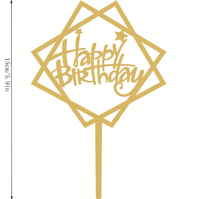 Golden Happy Birthday Acrylic Cake Toppers - Perfect for birthday cakes, baby showers, and party decorations. Enhance your dessert table with these stylish baking supplies.