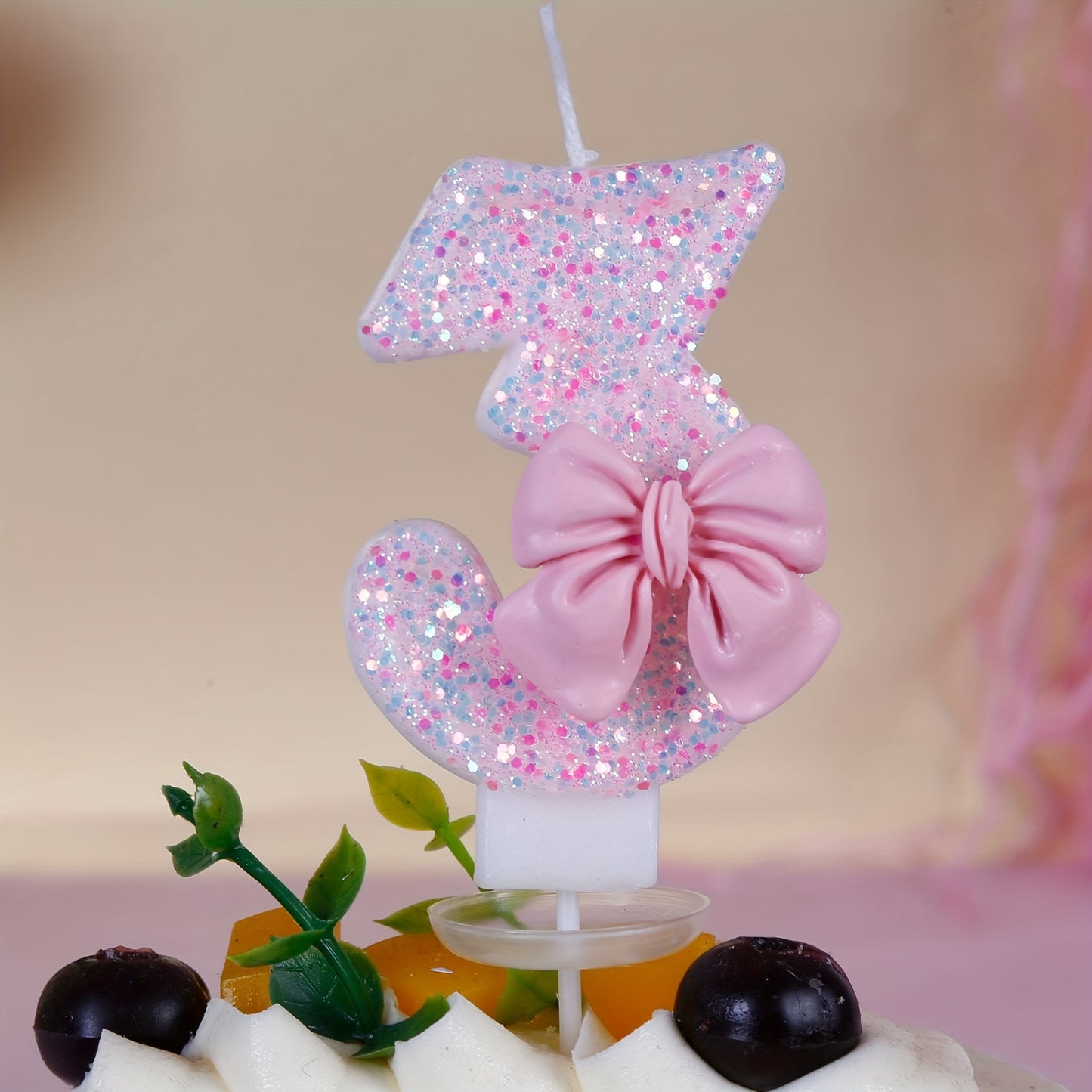 Pink Bow Number 0-9 Birthday Candle for Girl's Cake, Baking Shop Supplies