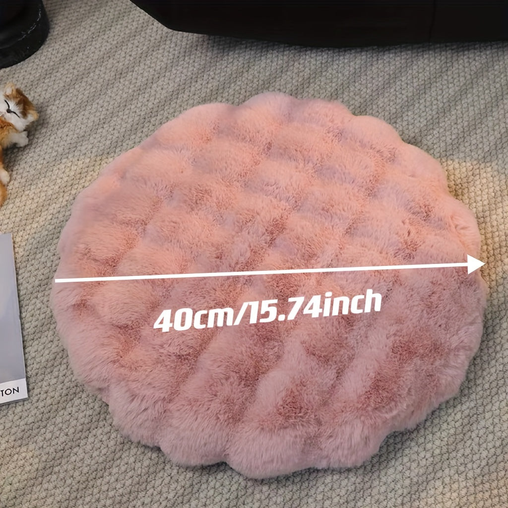 Machine Washable 1PC Faux Rabbit Fur 3D Bubble Texture Rug Pad with Non-Slip Round Design - Solid Color, Fade Resistant, Fluffy Medium Pile, Ideal for Chairs, Floors, and Pets - Made of Durable Polyester