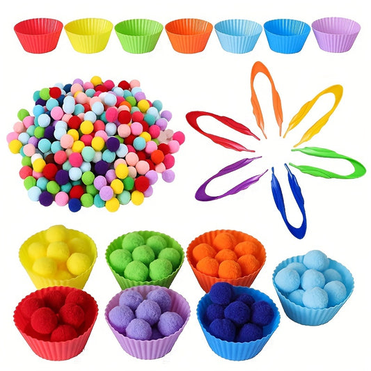 Children's educational toy: Colorful plush balls to help with sorting, counting, and concentration.