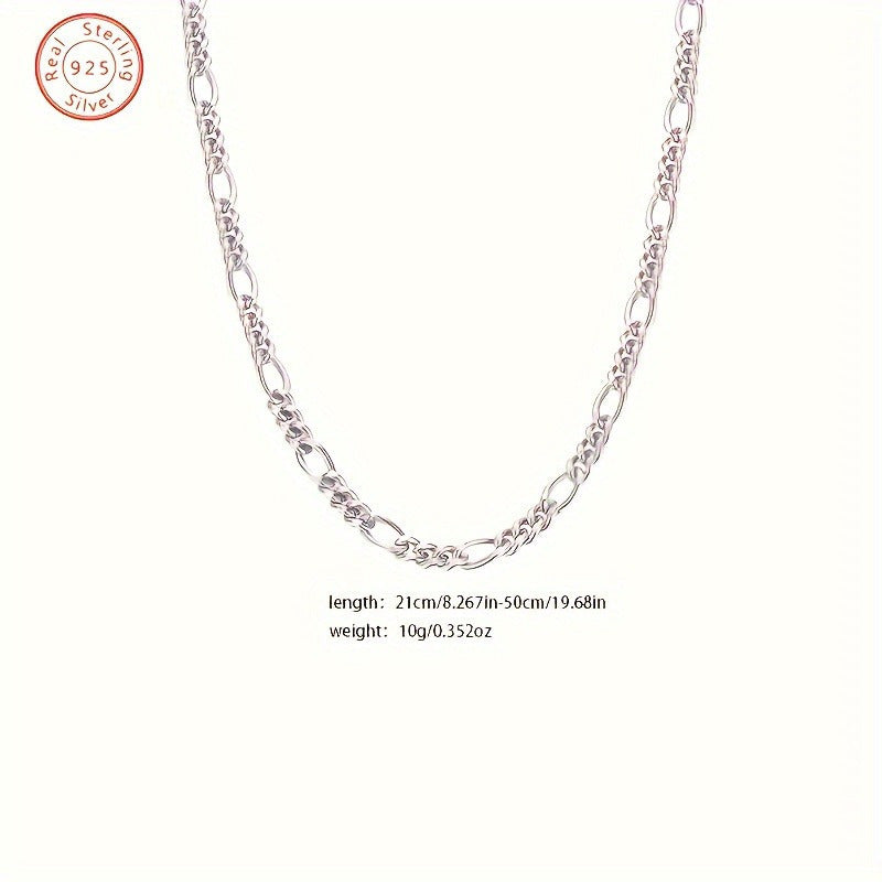 10g 925 Pure Silver Figaro Chain Necklace, Nickel-Free, Hypoallergenic, Mirror Polished, Italian Craftsmanship, Simple Hip Hop Style, for Daily Wear, Gift, Campus Related - ideal for