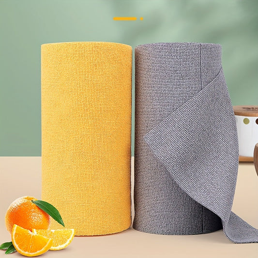 Twenty pieces of disposable dish rags on a roll made from microfiber material, designed for easy tearing by hand. These cleaning towels are reusable and washable, perfect for soft cleaning of cars or as a universal absorbent kitchen cloth. Essential