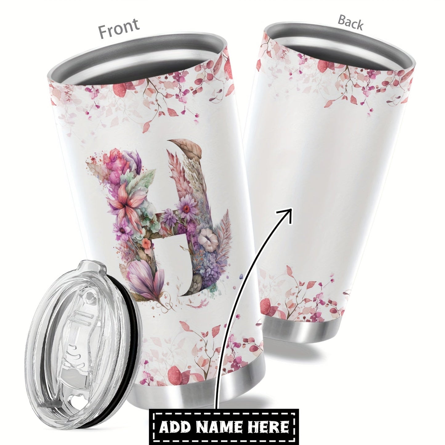 Customize your daily essentials with our Hsdiokl 20oz Insulated Stainless Steel Tumbler featuring a personalized name and flower design. This oval metal mug comes with 2 BPA-free lids, perfect for hand washing and multipurpose use. Designed for adults