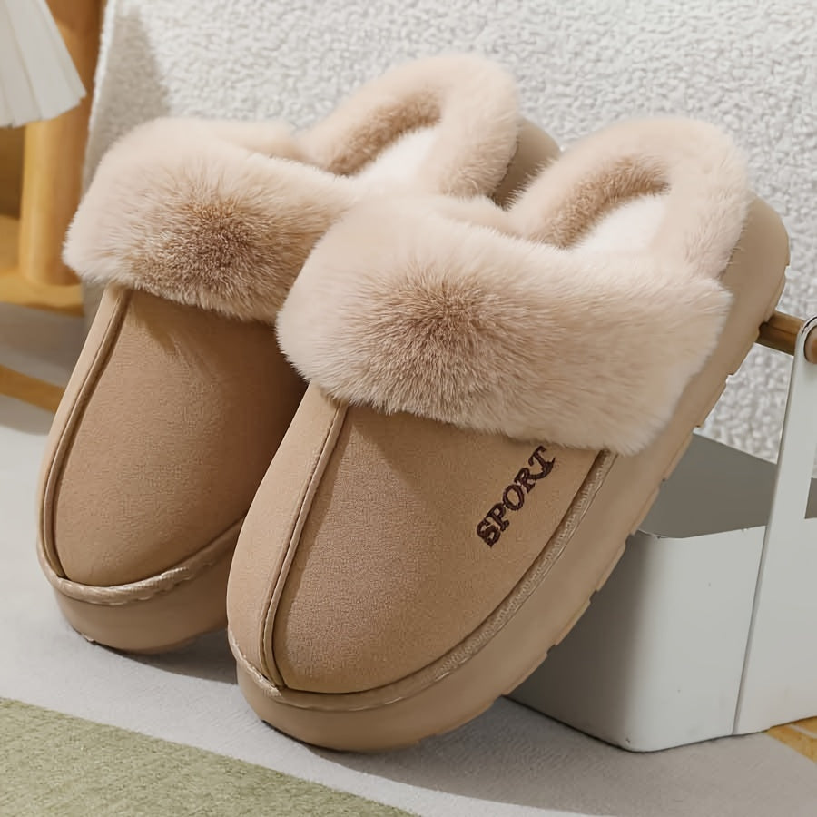 Winter season faux deer velvet slippers with sporty style, hand washable.