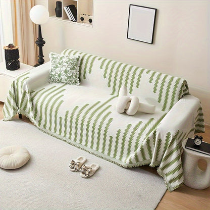 Chenille sofa cover with tassel style, anti-pet scratch, all-season, non-slip couch protector for home decoration.