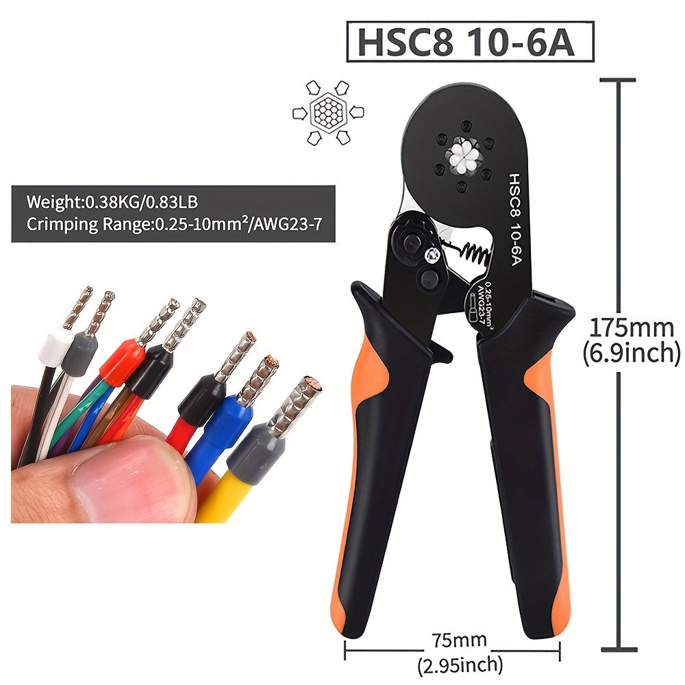 SANJIANG HSC8 10-6A Wire Crimper Tool Set with Carbon Steel Handle, 1200PCS VE Terminal Assortment Kit, Hexagonal Crimping for Cold Press Wire Connectors.