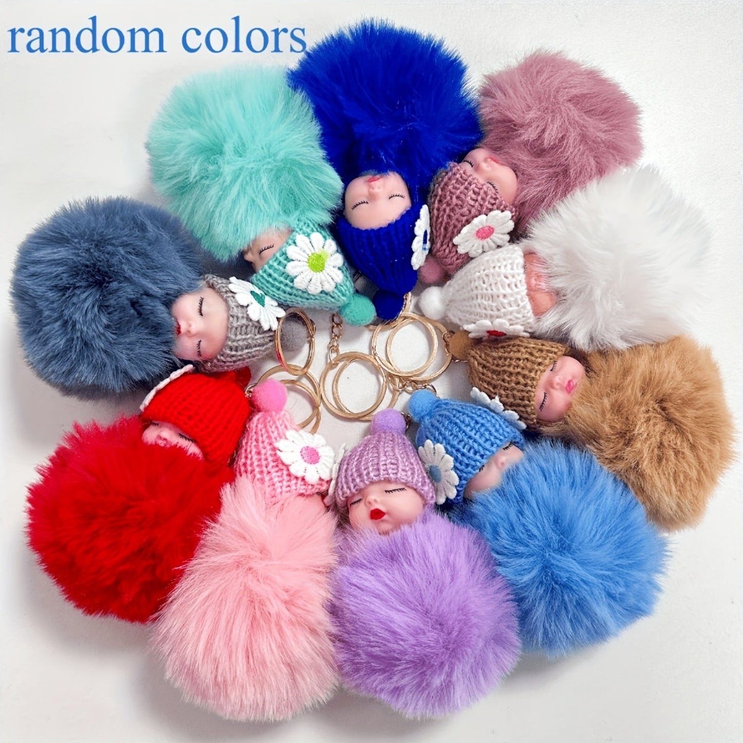 Set of 10 Plush Sleeping Doll Keychains, Featuring Street Style Hat Details - Perfect for Christmas, Valentine's Day, Halloween, or Mother's Day Gifts. Made from Polyester Fiber, these adorable doll pendants are a must-have accessory.