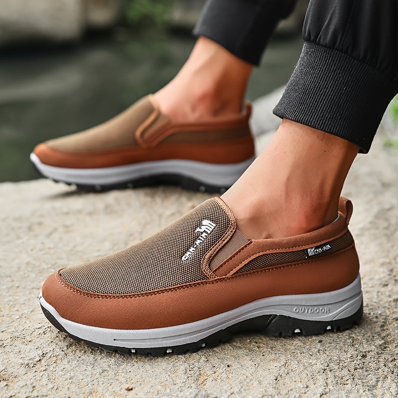 Sturdy non-slip slip-on sneakers for men, ideal for park workouts, camping, and hiking.