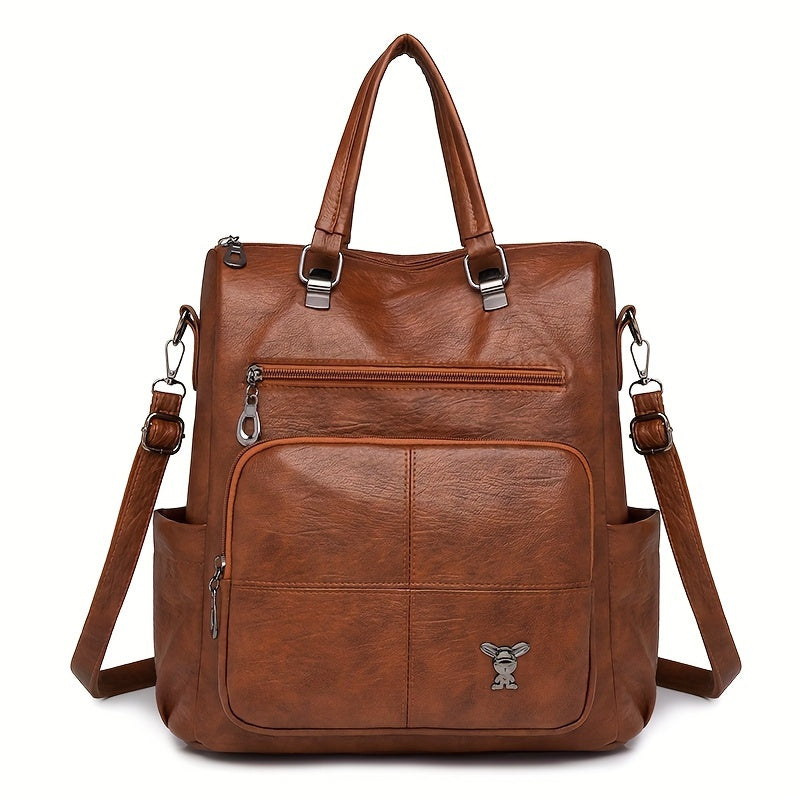 Chic faux leather backpack with removable strap, versatile shoulder bag in multiple colors.