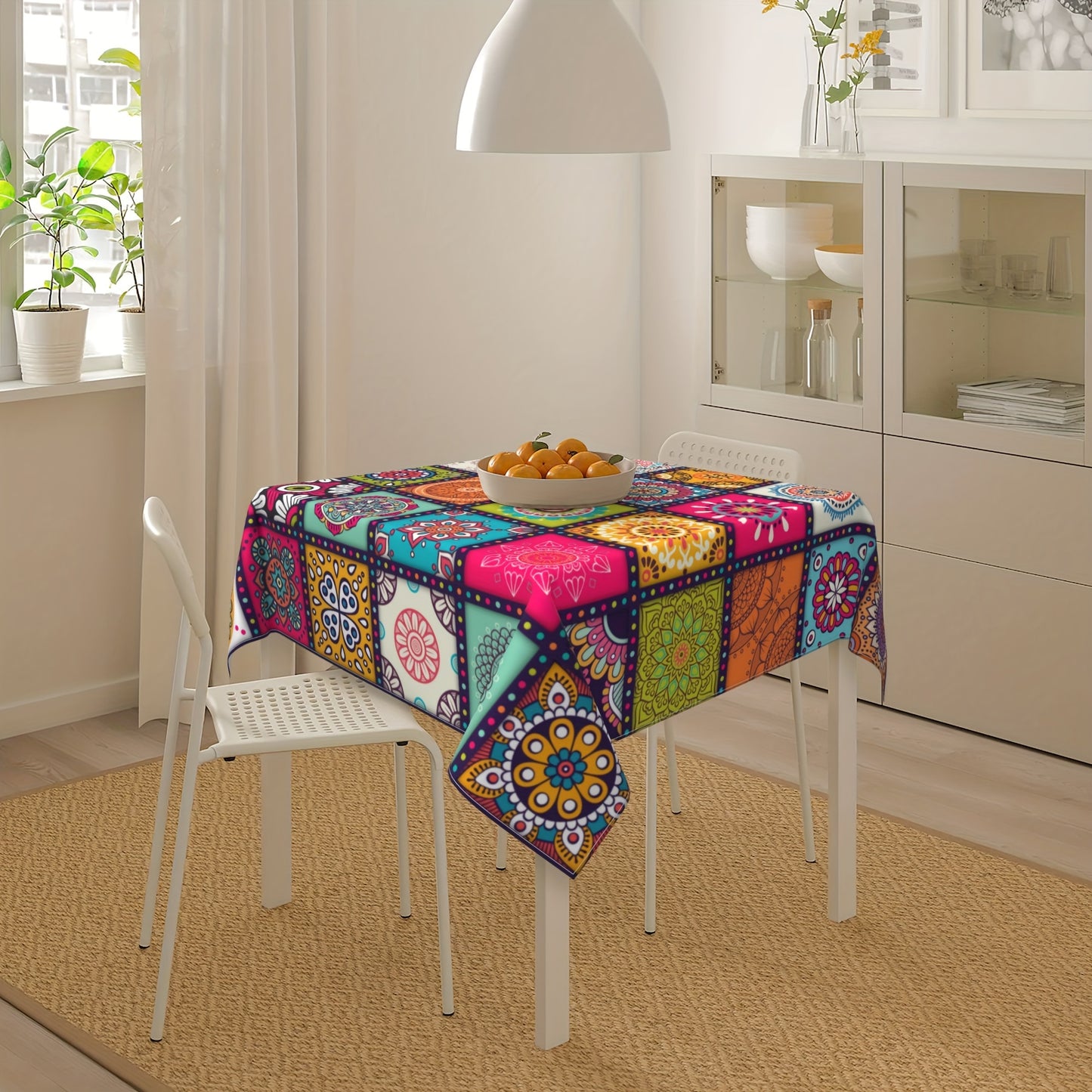 Rectangular Mandala Bohemian Tablecloth - Colorful Indian Festival Decor - 152.4×203.2 cm