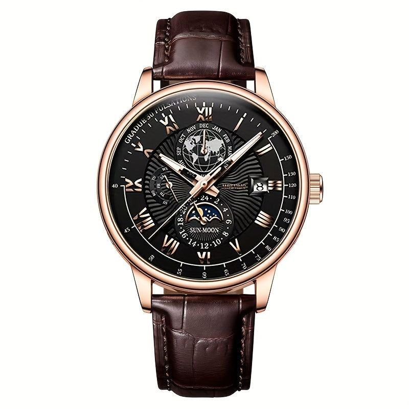 Stylish men's watch with faux leather strap.