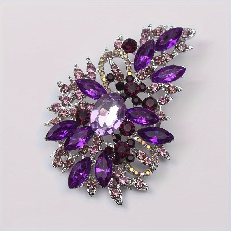 Crystal embellished fashion accessory - vintage rhinestone brooch pin featuring an irregular flower design