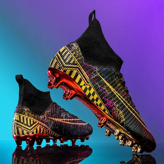 Men's high top professional football shoes, ideal for outdoor and indoor training, with anti-slip sports spikes.