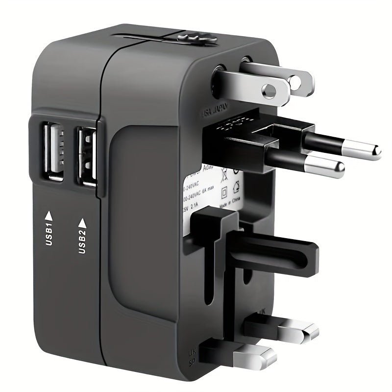 Travel adapter with two USB charging ports