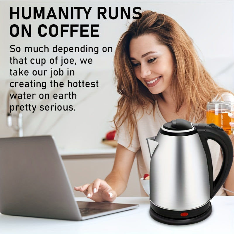 1.8L Stainless Steel Electric Kettle - BPA-Free, 1500W Rapid Boil, Automatic Shut-Off & Dry Boil Safety Features, Stylish Black Accent Design, Perfect for Coffee, Tea & Hot Drinks, European Plug Included