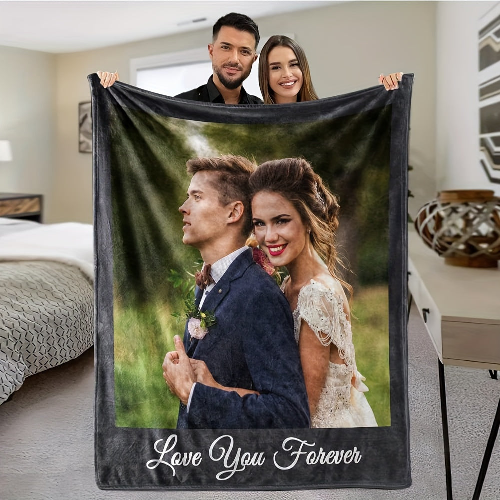 Customize your living space with a personalized flannel blanket featuring your favorite photo. This versatile blanket can be used for holidays, gifts, outdoor activities, beach trips, camping, living room decor, pet covers, office comfort, and more. Add