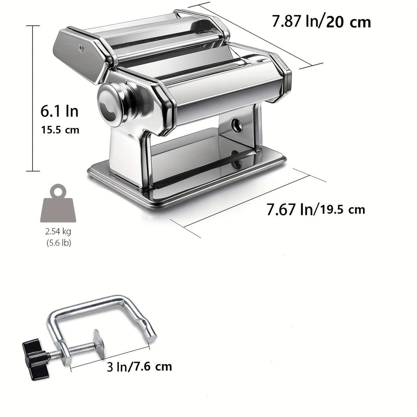 Manual Pasta Maker Machine with Hand Press, 8 Adjustable Thickness Settings, Washable Aluminum Alloy Roller and Cutter