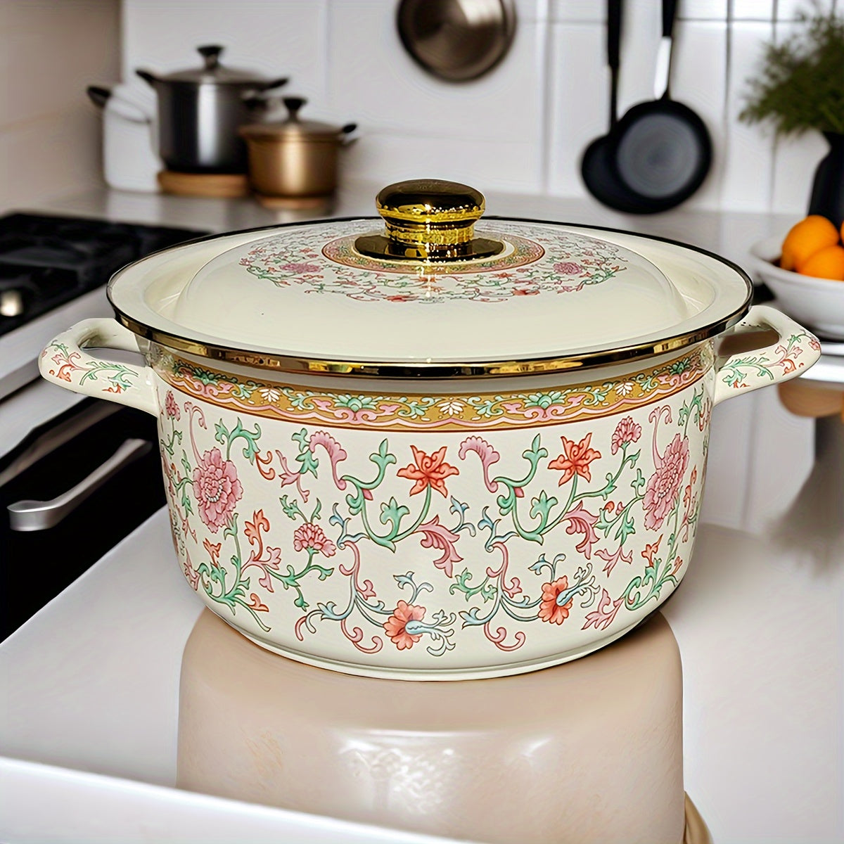 Large-capacity Premium Enamel Cooking Pot, measuring 26.01cm - Ideal for Soup, Stew & Serving. Easy to Clean and Durable, Suitable for both Home and Restaurant Kitchens. Versatile and Compatible with All Stoves, perfect for Spring Cooking.