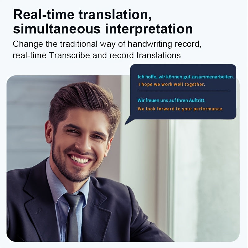 Portable dual-language translator with real-time voice & photo interpretation, supporting 142 online languages and 19 offline. Ideal for travel, business, and study.