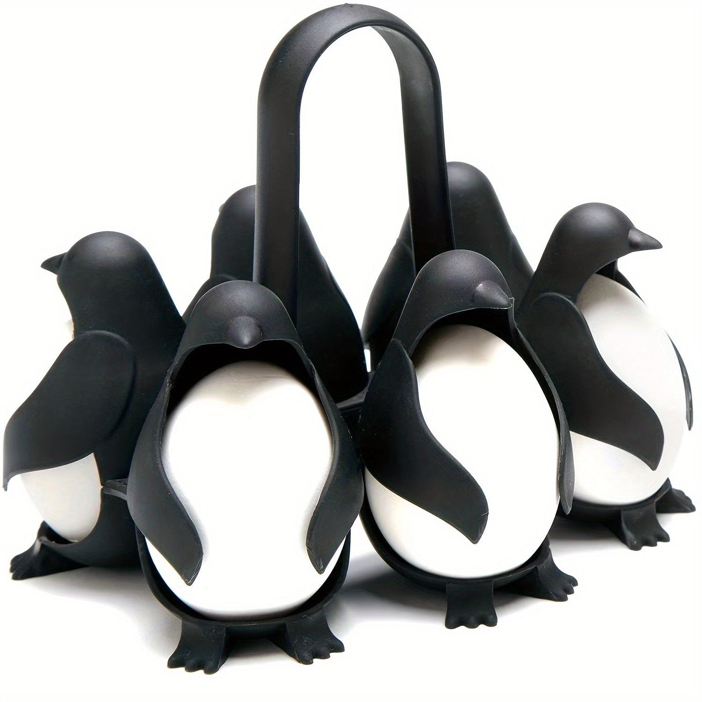 A set of 6 Penguin Egg Cookers made of plastic, perfect for boiling both hard and soft eggs. This food-safe kitchen gadget is a great gift idea for Christmas, Thanksgiving, Mother's Day, and Labor Day.