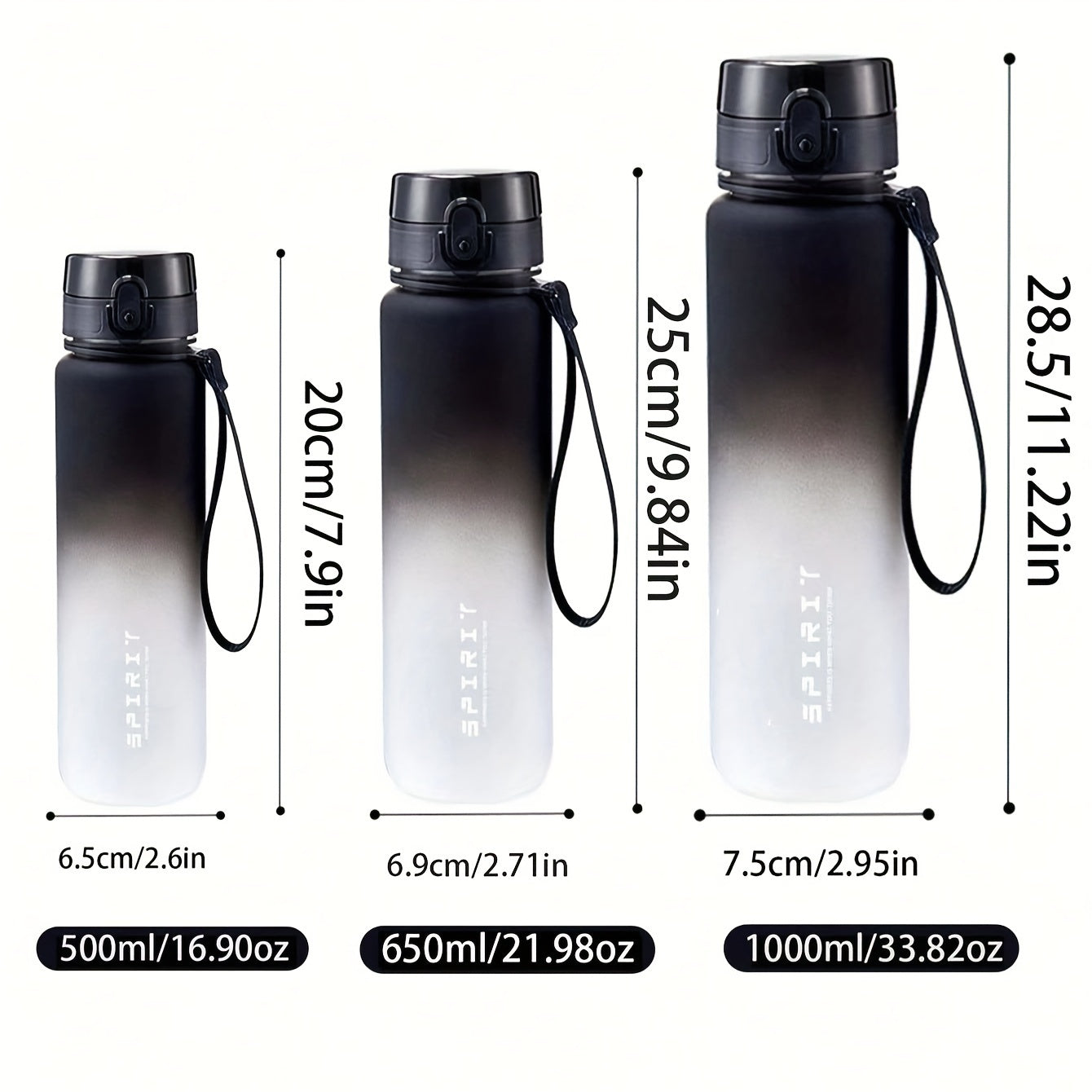 1pc Sports Water Bottle in various sizes (500ml/650ml/1000ml), perfect for camping, hiking, fitness, and outdoor activities. Great birthday gift idea.