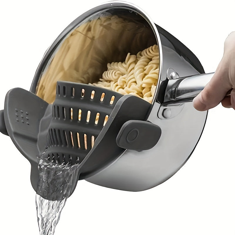 Gray Adjustable Silicone Pot & Pasta Strainer - Easy Food Prep Clip-On Kitchen Colander