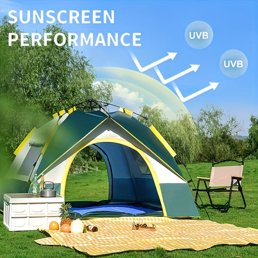 Large double-deck tent with two doors and windows for outdoor camping and leisure. Easy to set up and convenient storage. Can accommodate 3-4 people.