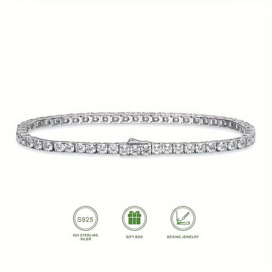 Boho uslubidagi sintetik Moissanite tennis bilaguzuk - porloq toshlar, gippoallergen, nikel yo'q, 18K oltin qoplamali 925 kumush, tug'ilgan kun, to'y, yubiley va maxsus tadbirlar uchun ideal, erkaklar va ayollar uchun mos, avgust