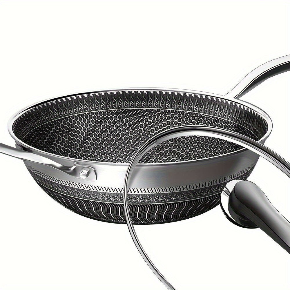 Cook up a storm with this versatile stainless steel wok set, including a lid and flat bottom pot. Suitable for gas stove, magnetic stove, and electric ceramic stove, this kitchenware is a must-have for any home chef.