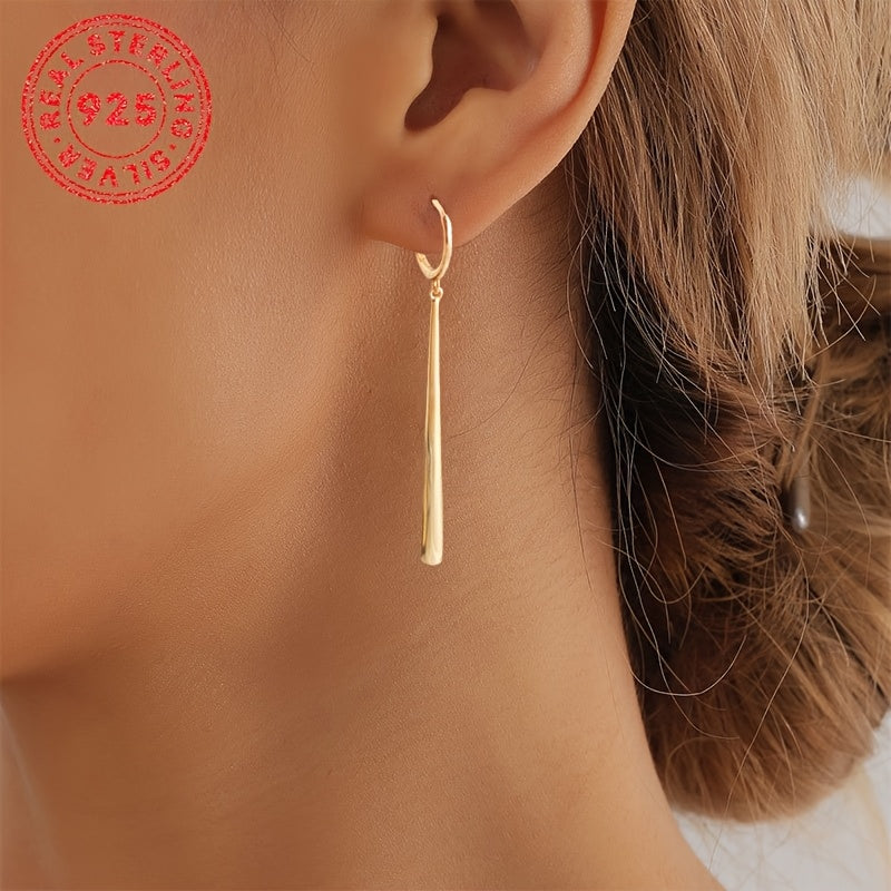 These chic S925 Sterling Silver Long Drop Earrings feature a vintage-inspired golden-toned waterdrop design, perfect for both everyday and party wear. With a hook closure, these elegant earrings exude European and Middle Eastern style. Weighing