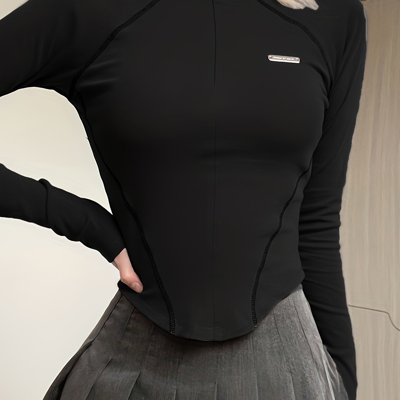 New for Summer 2023, this women's casual sports t-shirt has a cool motorcycle vibe with an invisible zipper design, perfect for autumn and winter with a stand-up collar and long sleeves.