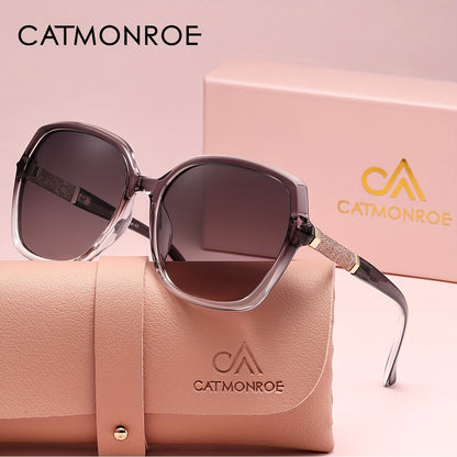 Women's Polarized Square sunglasses with high-quality PC frame, comfortable for outdoor activities and everyday use, comes in a pink gift box.