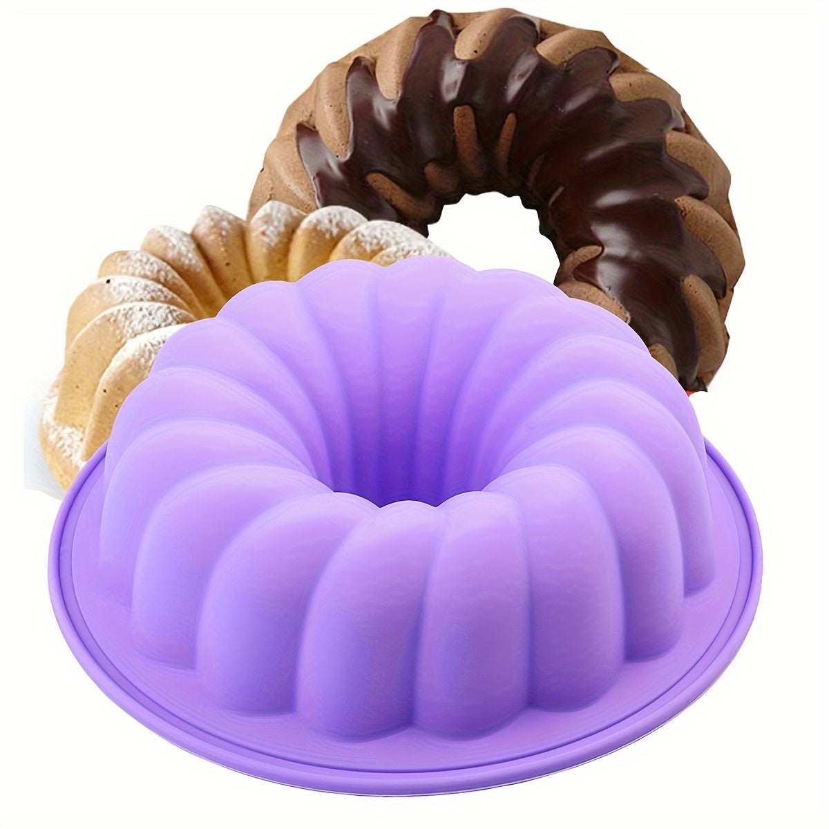 Silicone Bundt Cake Pan - Premium 20.32cm Purple 1pc - Non-Stick, BPA-Free, and Flexible - Great for Fluted Tube Cakes, Gelatin, Bread, Jello, and Chiffon - Oven and Freezer Safe with LFGB Approval - Ideal for Valentine's, Christmas, Thanksgiving