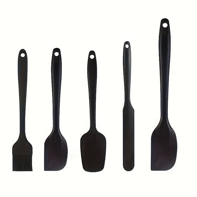 Set of 5-6 silicone spatulas, perfect for scraping cake cream and applying oil while baking. These tools are food-grade and also include a brush, making them essential kitchen gadgets and accessories.