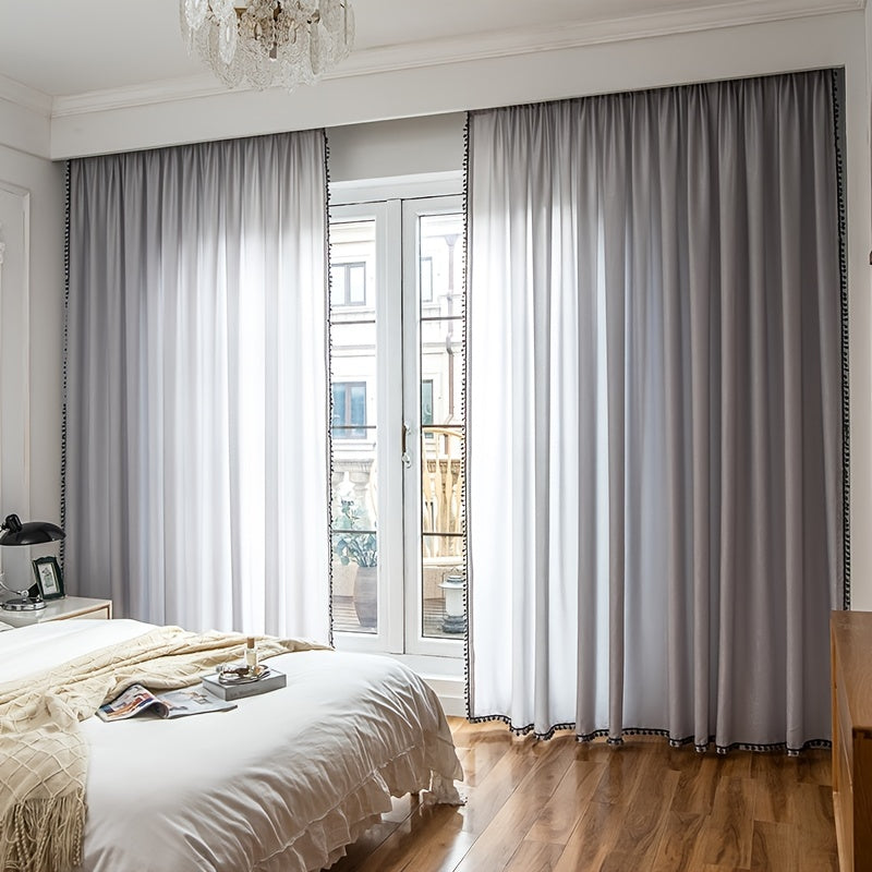 Velvet Curtains with Thermal Insulation for Darkening Rooms, featuring a Ball Design, in Grey for Home Decor