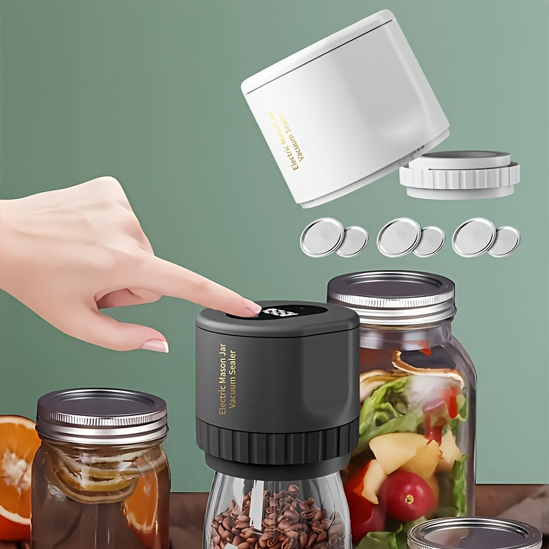 Keep your dry foods fresh with the Electric Mason Jars Vacuum Sealer, designed for both wide mouth and regular mouth mason jars. This set includes 5 lids each for wide mouth and regular mouth jars in black.