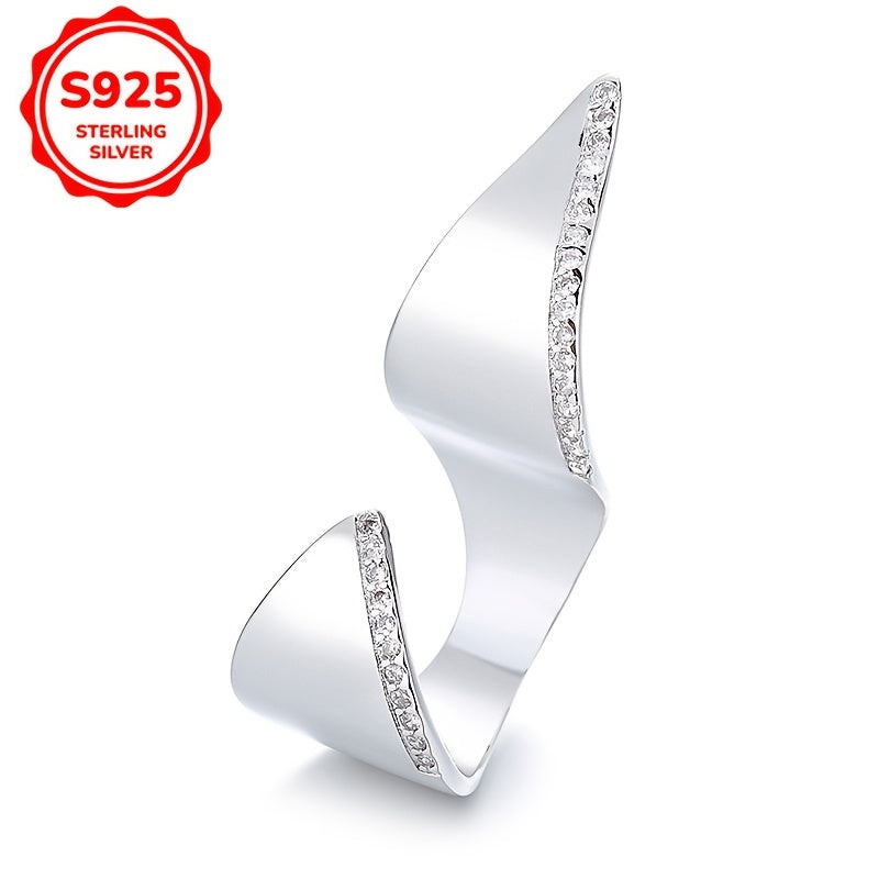 Chic S925 Silver Women's Ring adorned with Irregular Geometric Synthetic Zirconia Inlay, weighing 5g/0.176oz.