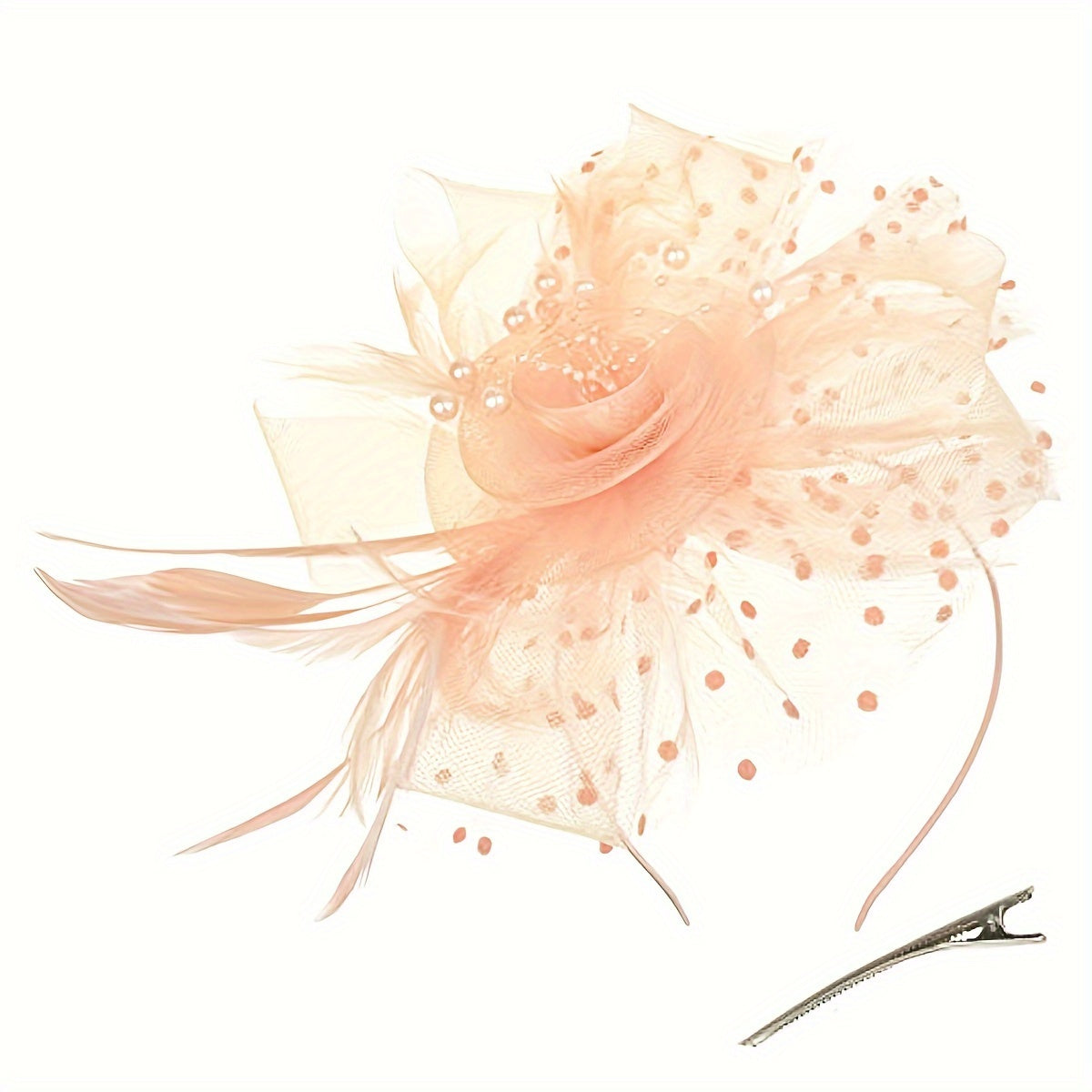 Women's Vintage Chic Fascinator Hat - Elegant 50s & 60s Style with Beautiful Mesh Flower, Feathers, and Clip Headband - Ideal for Tea Parties, Derby Days, Weddings, and Retro Gatherings