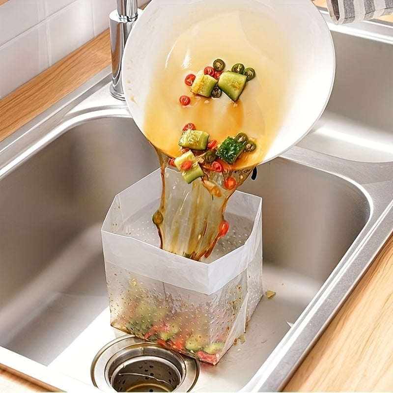 These Disposable PE Kitchen Trash Bags come in a pack of 30 and are designed to be leak-proof and recyclable. They feature a drainage design and are suitable for waste disposal. Compatible with standard 2.51-gallon and 3.17-gallon trash bins, they are