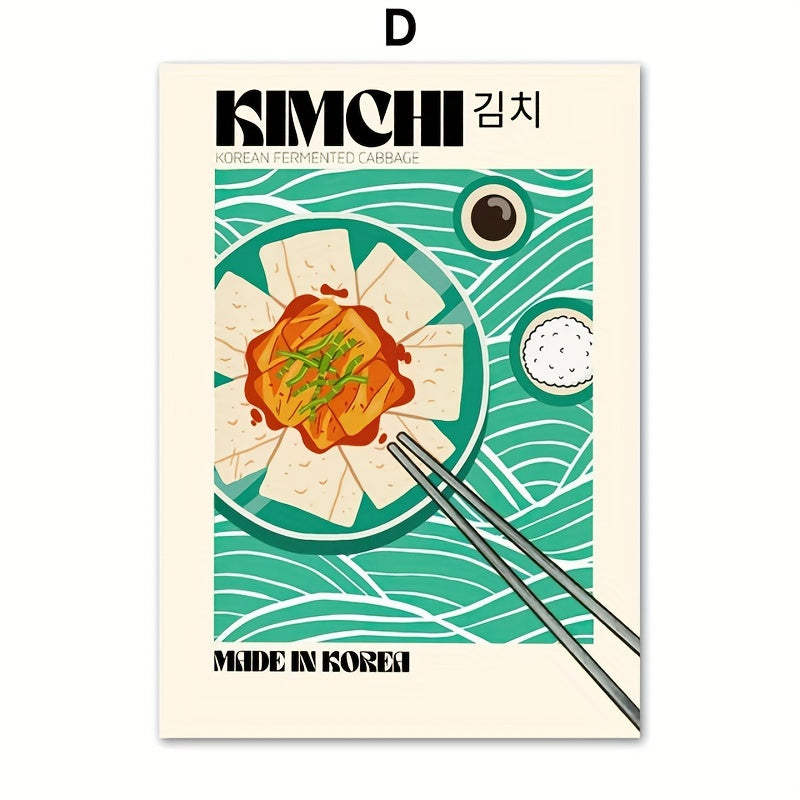 Set of 6 Retro Korean Kimchi Cuisine Canvas Wall Art, 29.97x39.88cm - Frameless Posters for Kitchen Décor.